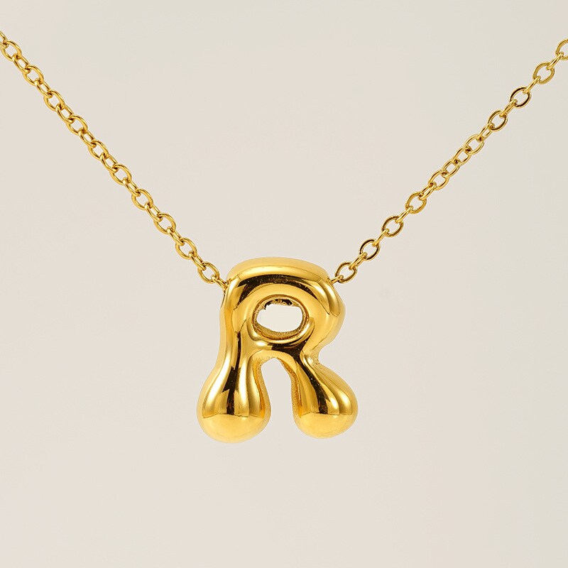 Gold color / 1 Piece Simple Series Daily Letter R Titanium Steel 18K Gold Plated Unisex Pendant Necklaces Picture18